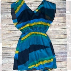 Express - Multi Corpor Dress. BONUS: With Yellow Braided Belt.